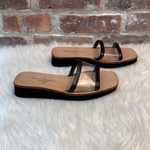 Salvatore Ferragamo Clear Slides, Size 7B